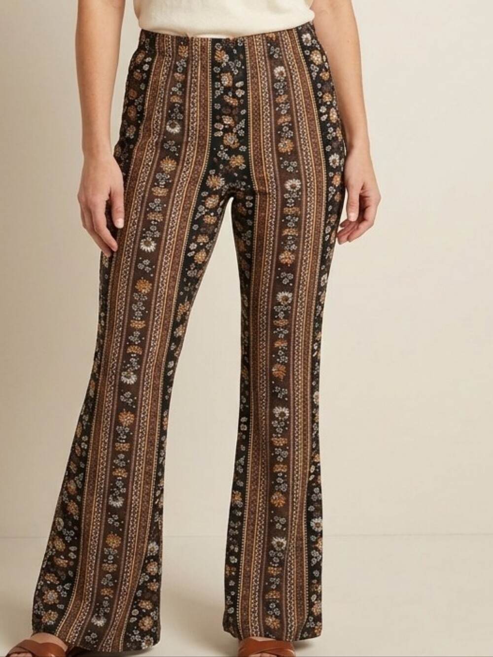 Floral Stripe Flare Bottom Leggings